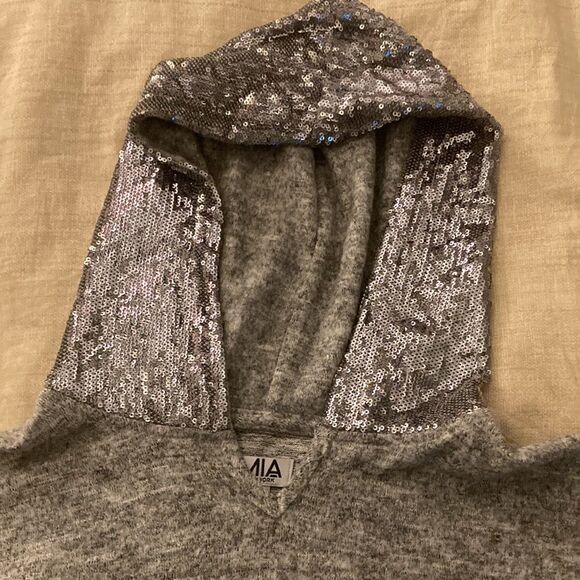 MIA New York Girls Heather Gray Hoodie With Sequin Covered Hood. Size Large. - Picture 2 of 9